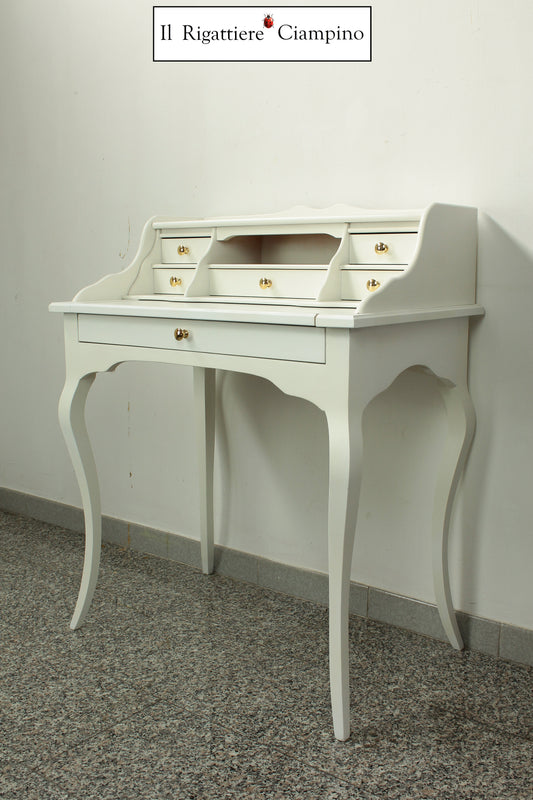Scrittoio scrivania con cassetti e piano allungabile bianca