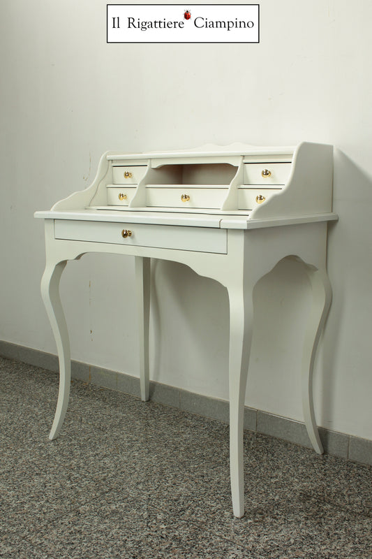 Scrittoio scrivania con cassetti e piano allungabile bianca