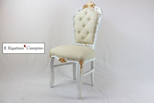 Sedia Natalia in stile barocco bianca con rifiniture oro