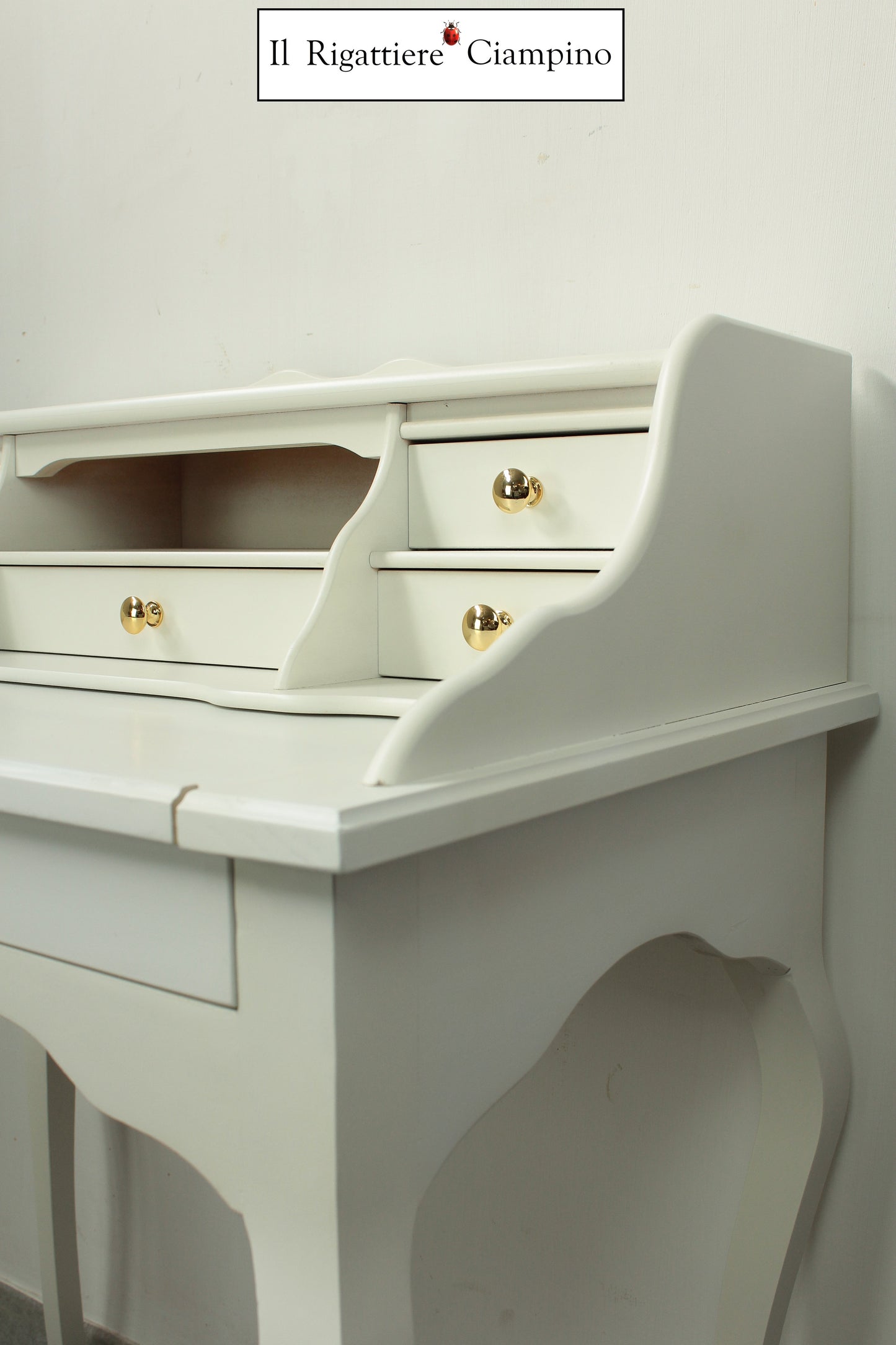 Scrittoio scrivania con cassetti e piano allungabile bianca