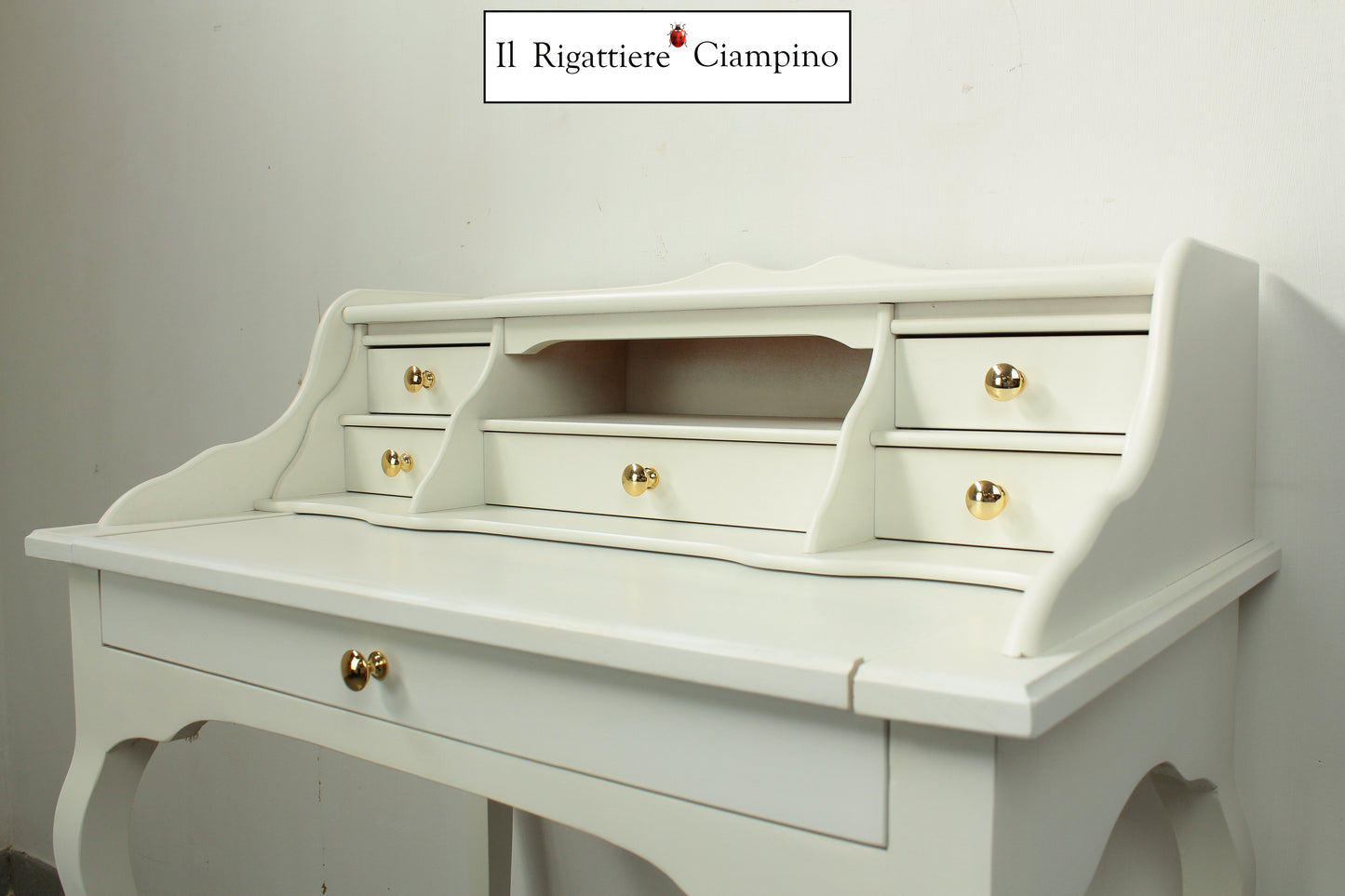 Scrittoio scrivania con cassetti e piano allungabile bianca