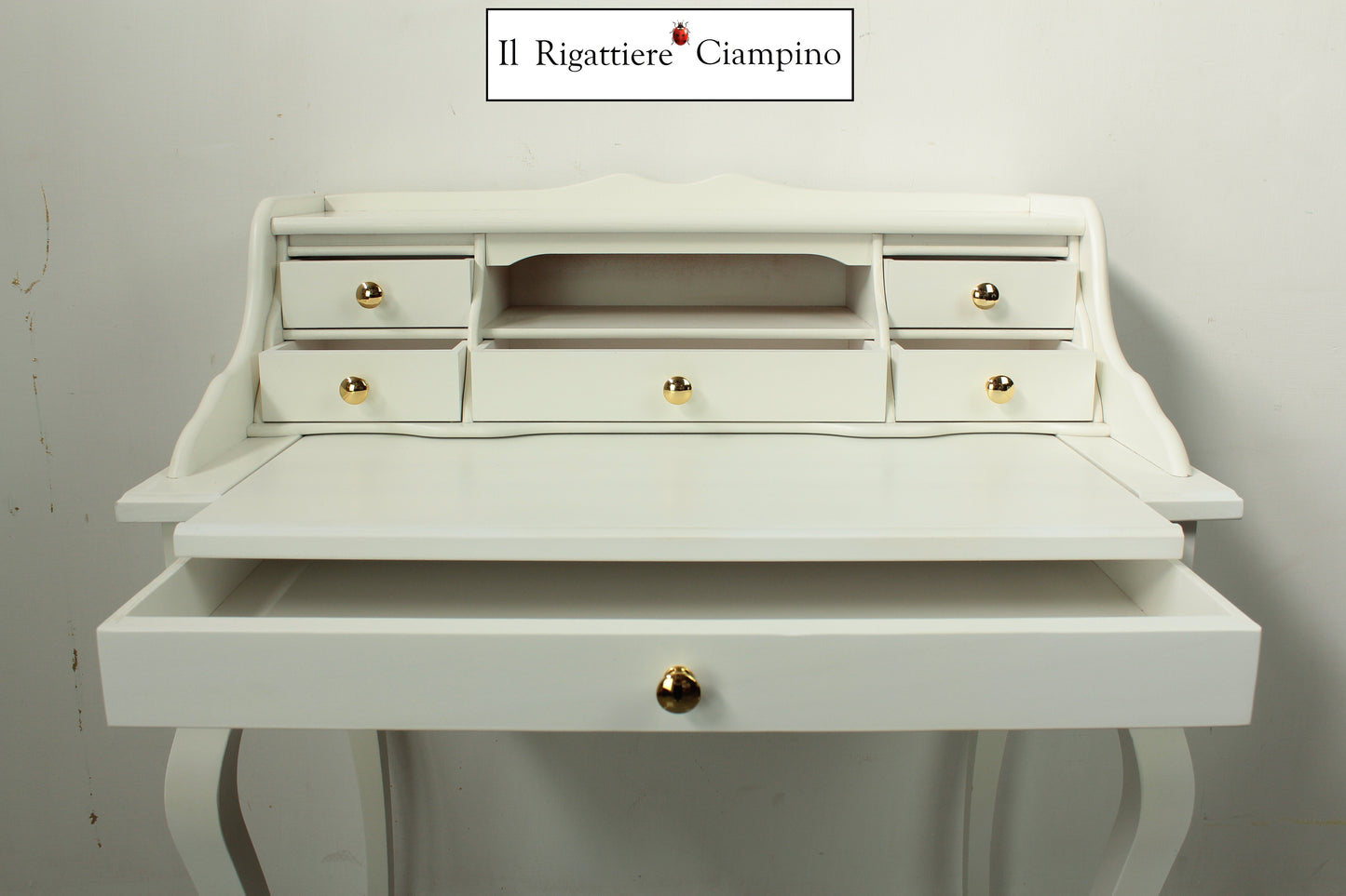 Scrittoio scrivania con cassetti e piano allungabile bianca