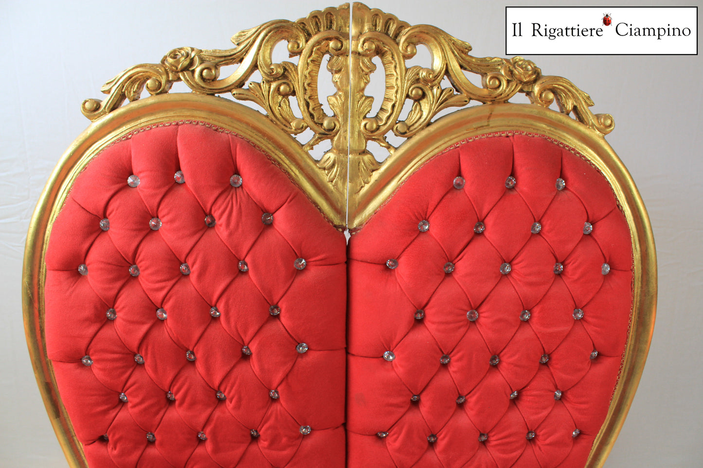 Trono di coppia Cuore, velluto rosso e foglia oro