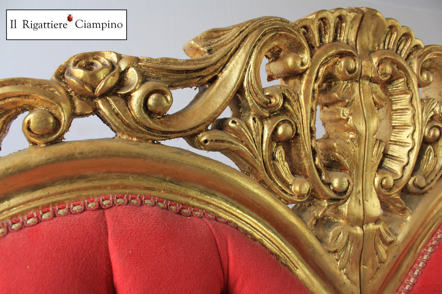 Trono di coppia Cuore, velluto rosso e foglia oro
