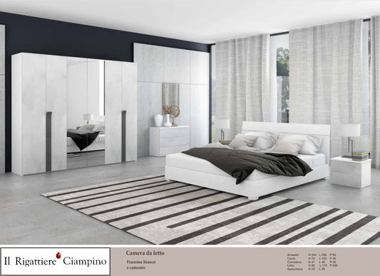 Camera da letto senza contenitore Economy bianco ghiaccio e grigio cemento