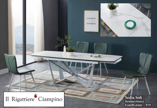 Tavolo bianco con piano in marmo allungabile 4-8 persone