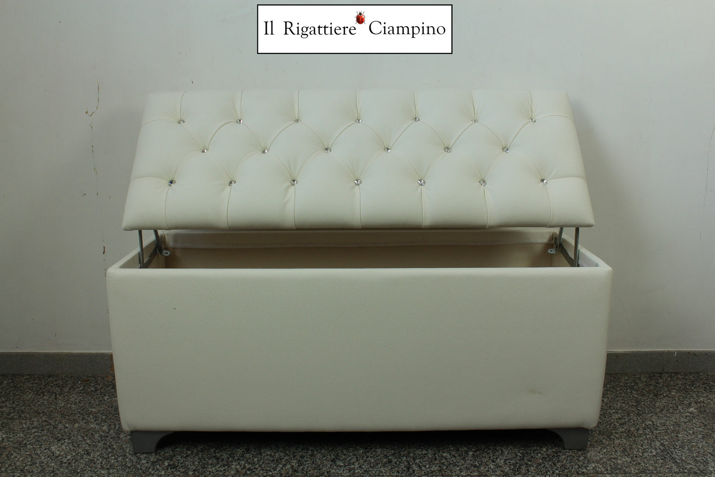 Box contenitore Bianco trapuntato con bottoni Swarovski