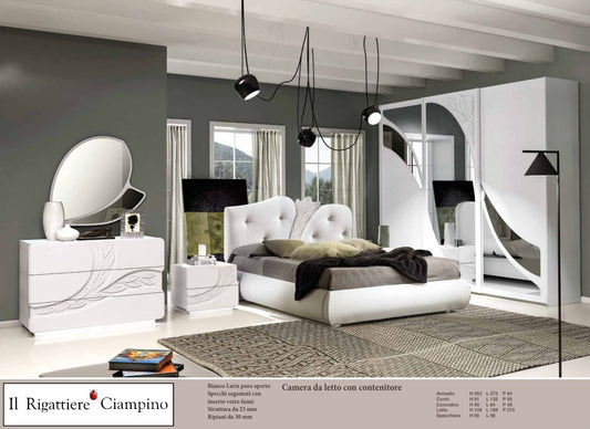 Camera da letto con contenitore imbottito bianco a poro aperto