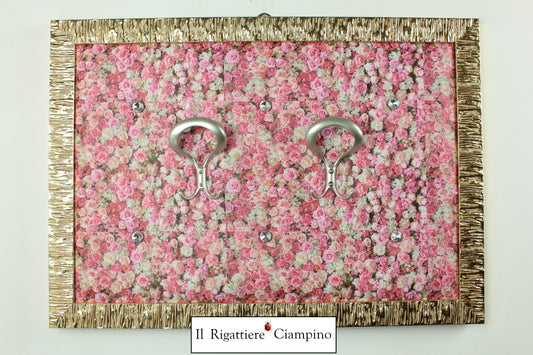 Appendi abiti da muro ecopelle fiori e cornice oro 2 ganci