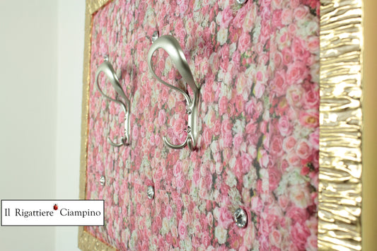 Appendi abiti da muro ecopelle fiori e cornice oro 2 ganci