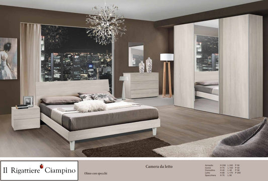 Camera da letto Economy marrone olmo con specchi senza contenitore