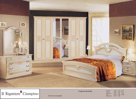 Camera da letto senza contenitore avorio con serigrafia