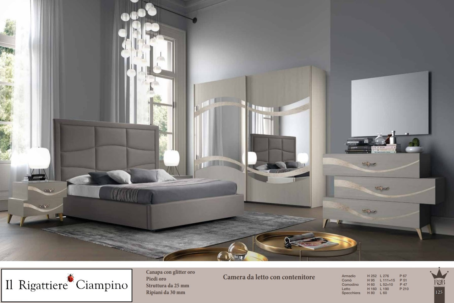 Camera da letto con contenitore canapa con glitter oro