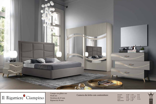 Camera da letto con contenitore canapa con glitter oro
