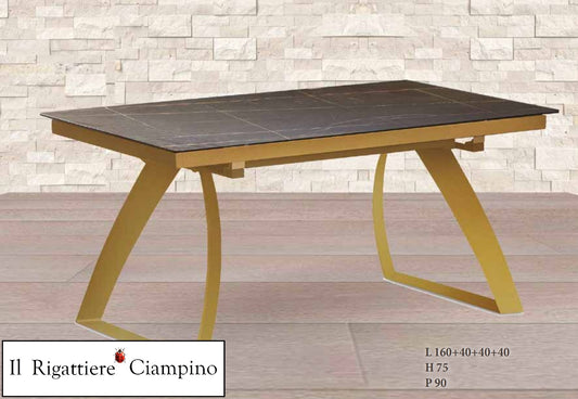 Tavolo allungabile oro con marmo nero 4-10 persone