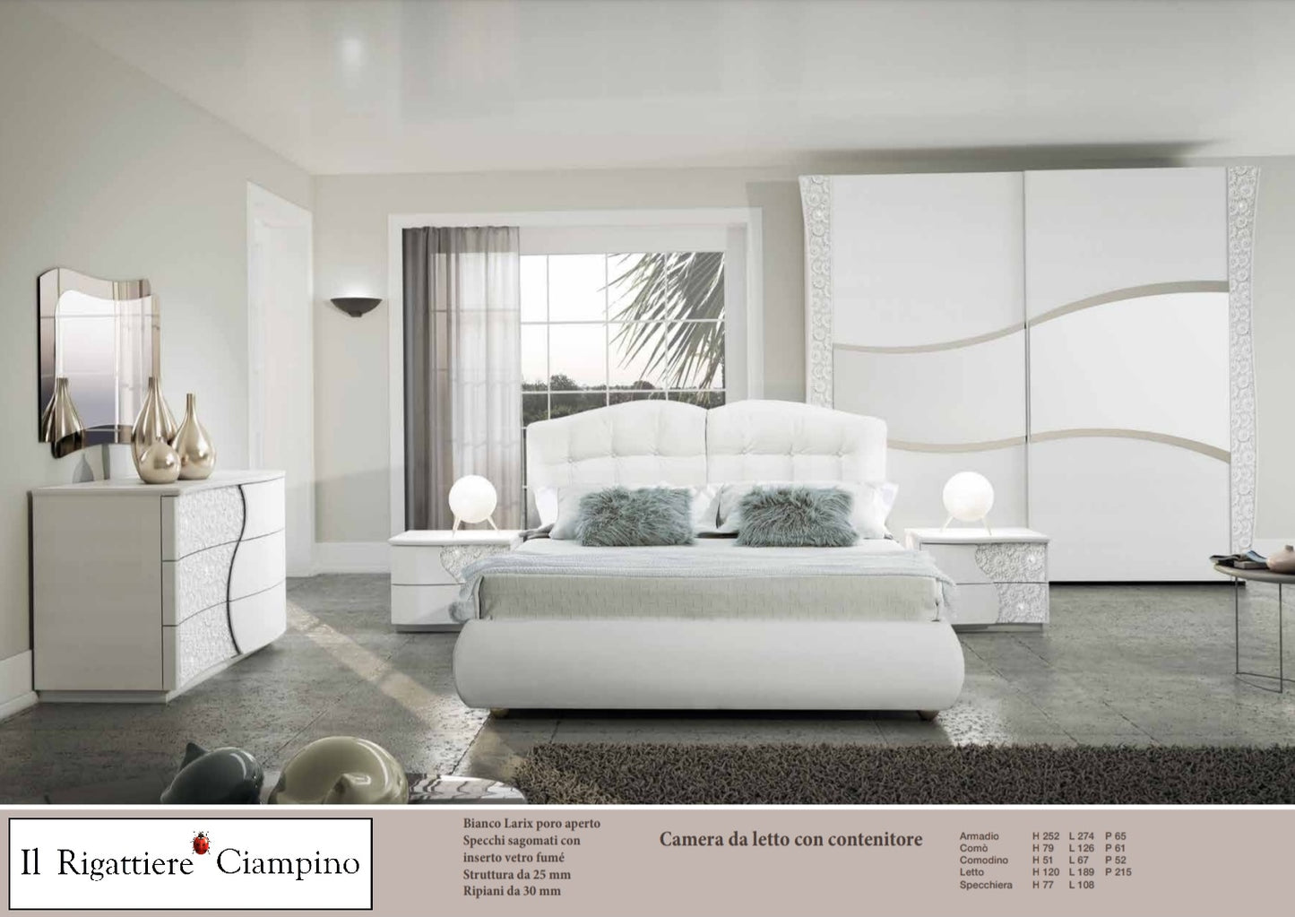 Camera da letto con contenitore bianca a poro aperto specchi sagomati