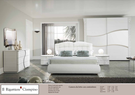 Camera da letto con contenitore bianca a poro aperto specchi sagomati