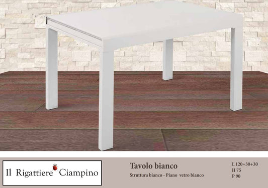 Tavolo allungabile 4-8 persone bianco o tortora piano in vetro