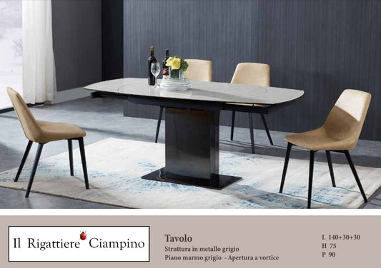 Tavolo in marmo grigio con apertura a vortice