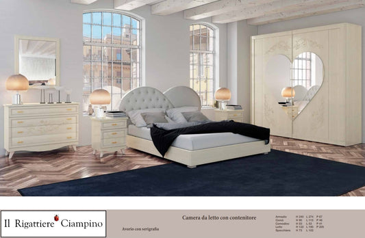 Camera da letto completa con contenitore bianca o avorio con serigrafia