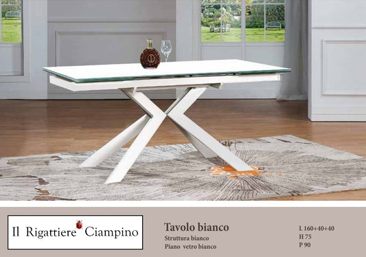 Tavolo allungabile in vetro bianco o tortora