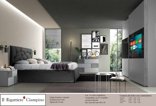 Camera da letto completa grigio cemento e frassino con o senza contenitore