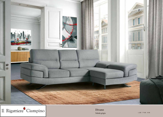Divano angolare in nabuk di colore grigio