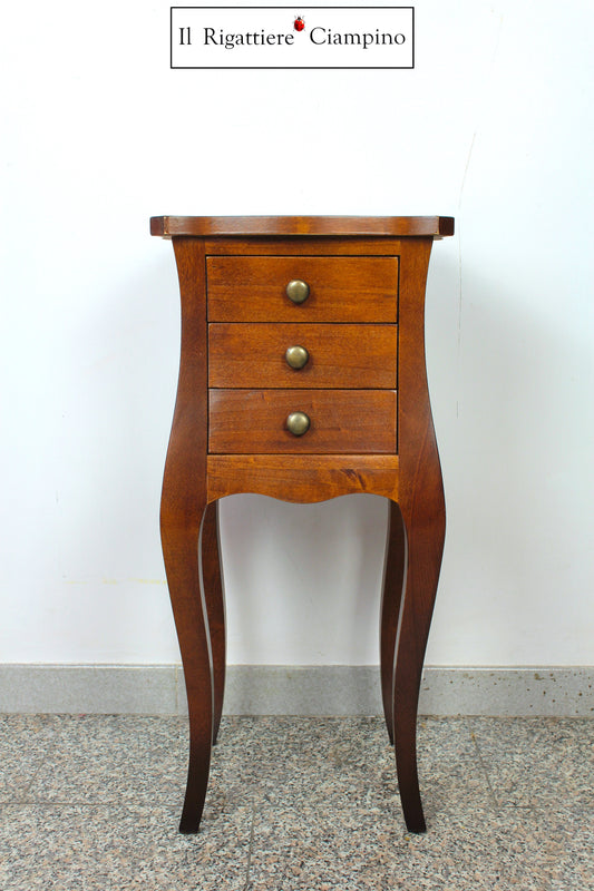 Comodino in legno colore noce medio 3 cassetti