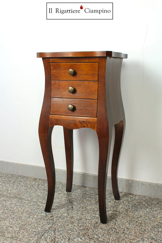 Comodino in legno colore noce medio 3 cassetti