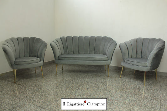 Salottino modello Perla in velluto con gambe in acciaio