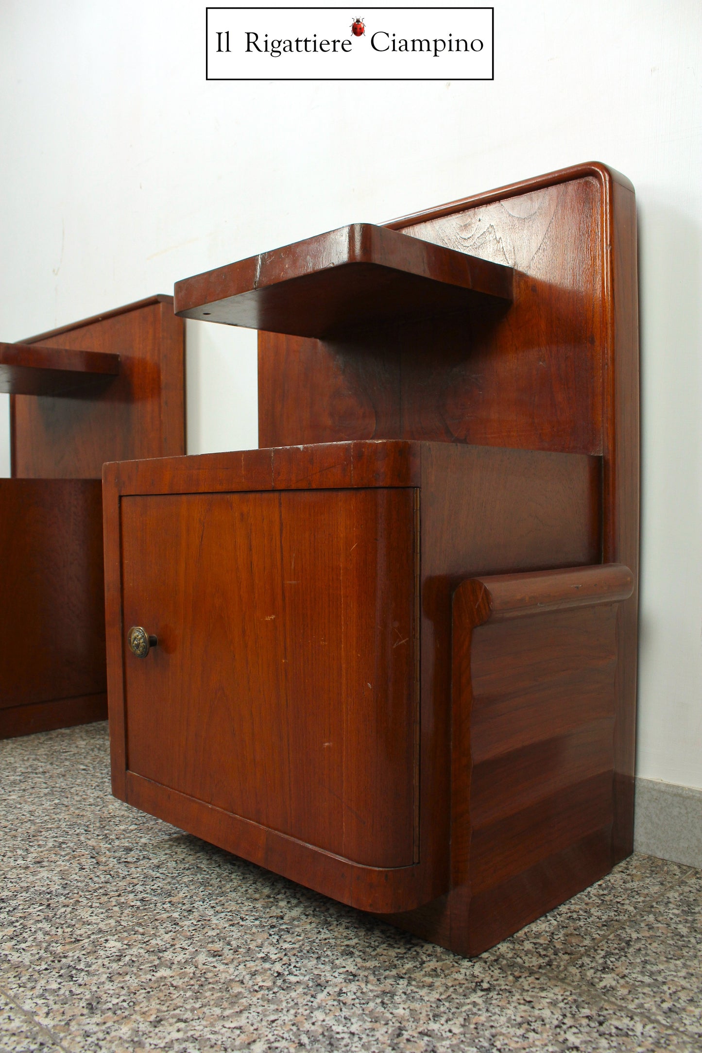 Coppia comodini con anta e piano superiore marroni