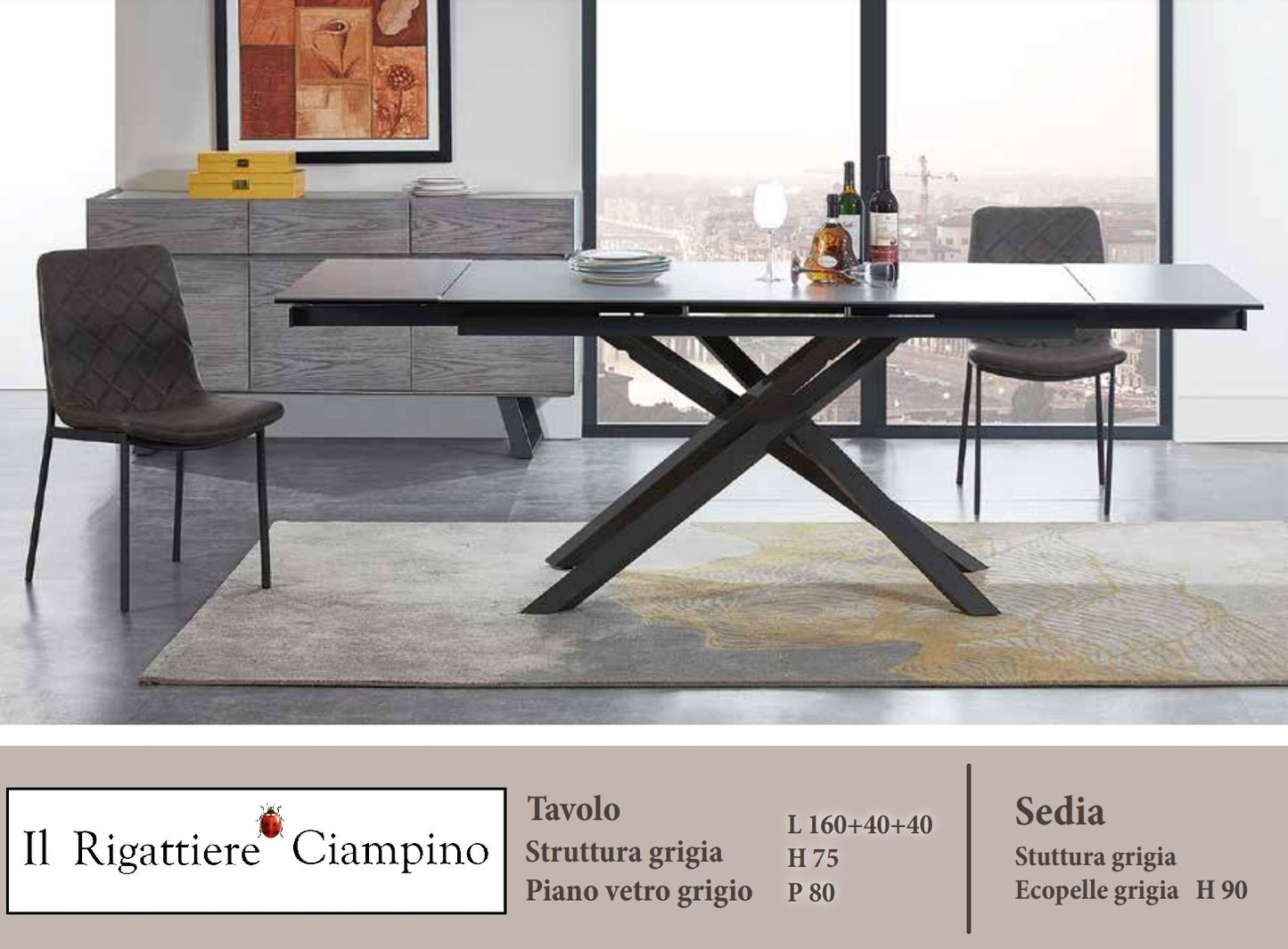 Tavolo allungabile in vetro di colore grigio
