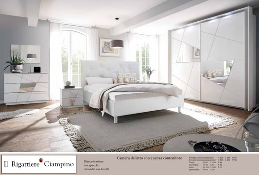 Camera da letto con o senza contenitore di colore bianco frassino, armadio con faretti