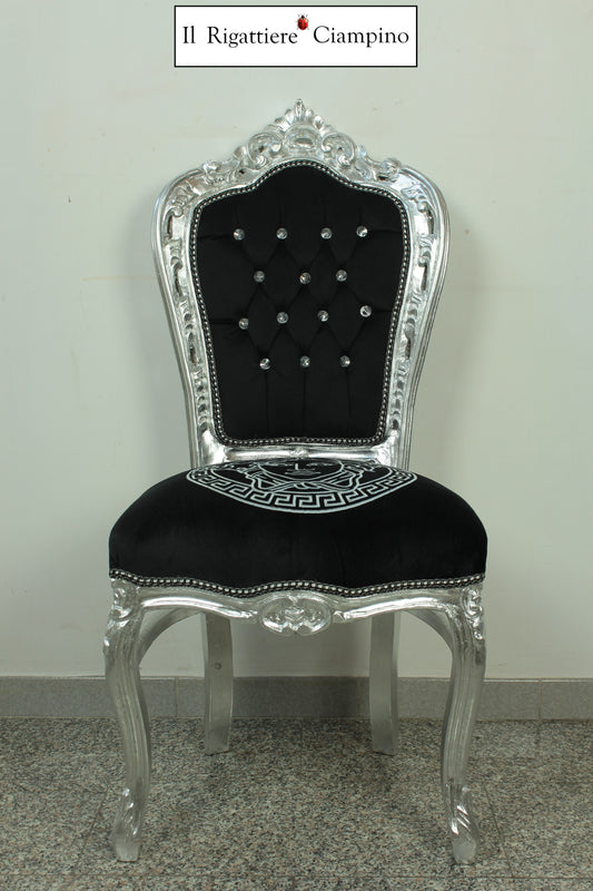 Sedia barocca stile Versace argento in velluto nero
