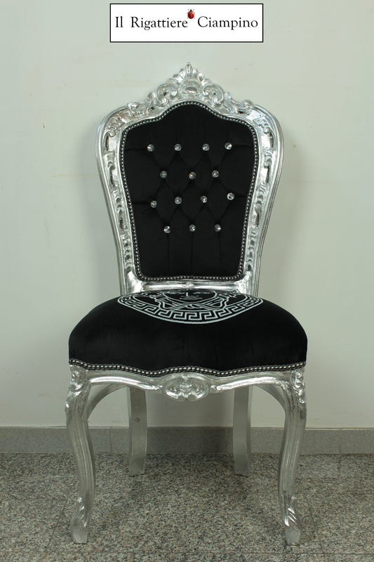 Sedia barocca stile Versace argento in velluto nero