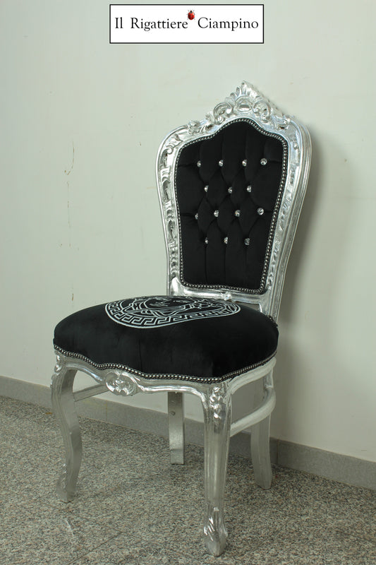 Sedia barocca stile Versace argento in velluto nero