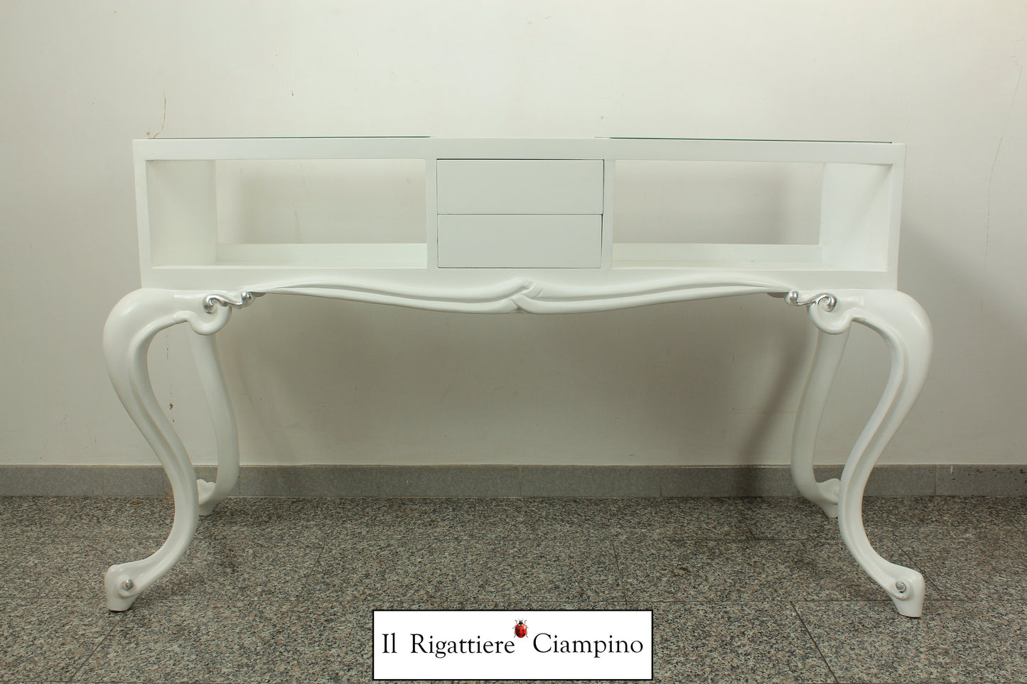 Postazione unghie a due operatrici bianca con finiture argento